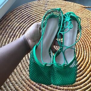 Vibrant Green Mesh Lace-Up Sandals